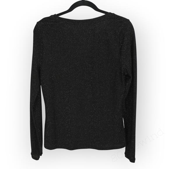 NEW Medium WHBM Long Sleeve Sparkle Knit Black Metallic V-Neck Stretch - Picture 2 of 9
